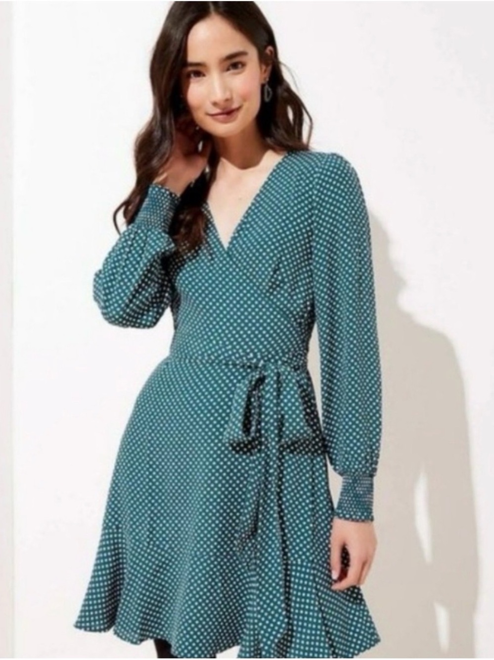 LOFT Polka Dot Wrap Dress - Teal